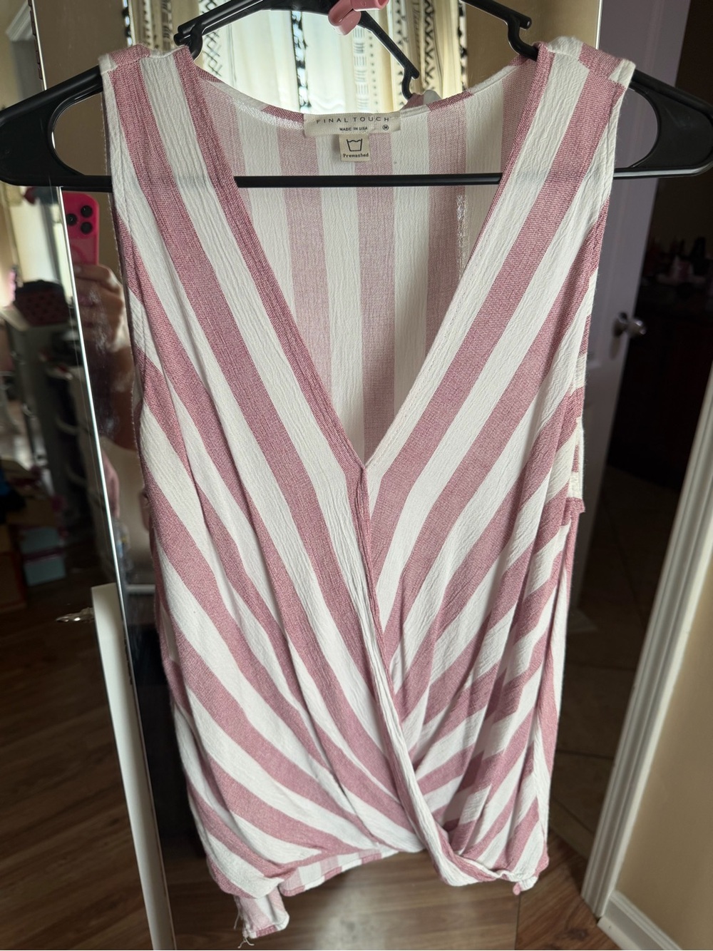 Final Touch White and Pink Striped Wrap Front Tank top